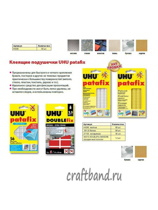 Подушечки клеящие, Patafix UHU белые, упак./80 шт.