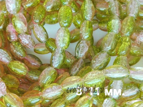 Бусины овальные с кракелюром розово-болотные